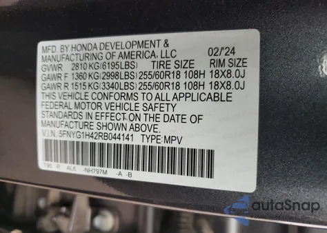 2024 Honda Pilot Exl z USA, uszkodzony, nr VIN 5FNYG1H42RB044141